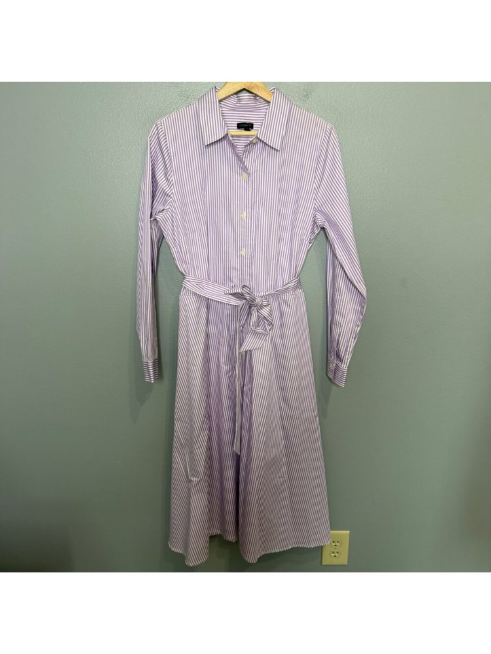TALBOTS cotton stripe shirt dress in purple & white size 10 - Picture 3 of 10